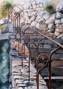Voir le détail de cette oeuvre: Chat sur un escalier de pierre